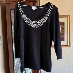 Large Joseph A Black sweater Top with Silver Accents. Very elegant